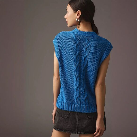 Anthropologie Pilcro Cable-Knit Sweater Vest Cardigan - Picture 2 of 11